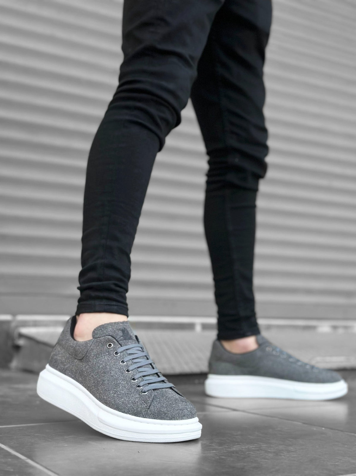 BA0547 Thick High Sole Gray Suede Lace-Up Sports Men's Sneakers Shoes - STREETMODE ™