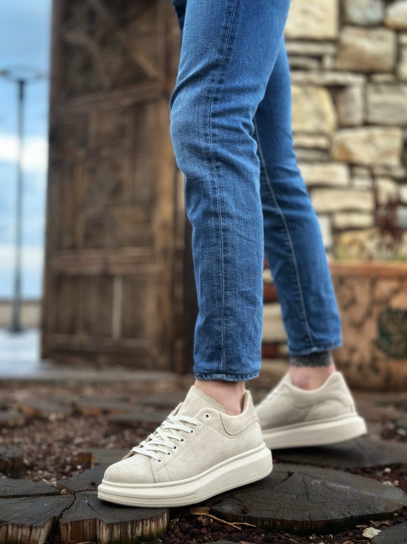 BA0547 Thick High Cream Sole Cream Suede Lace-Up Sports Men's Shoes - STREETMODE ™