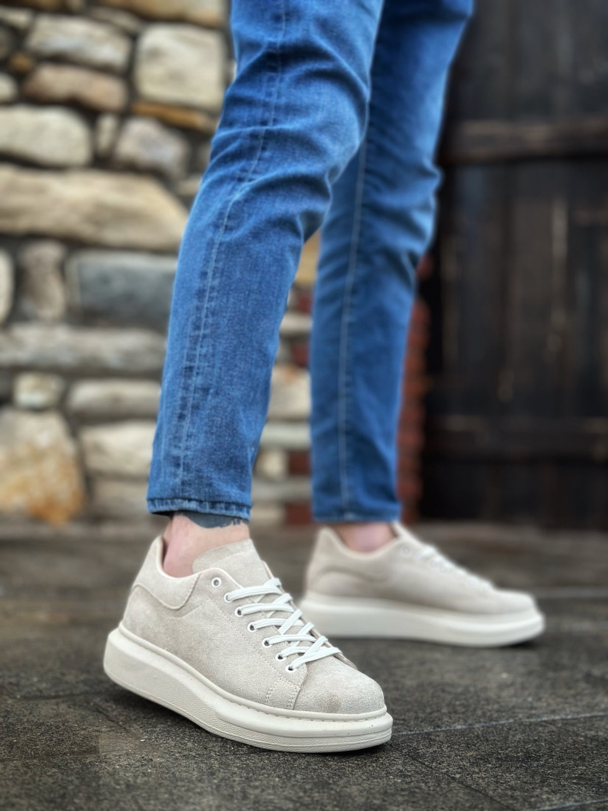 BA0547 Thick High Cream Sole Cream Suede Lace-Up Sports Men's Shoes - STREETMODE ™