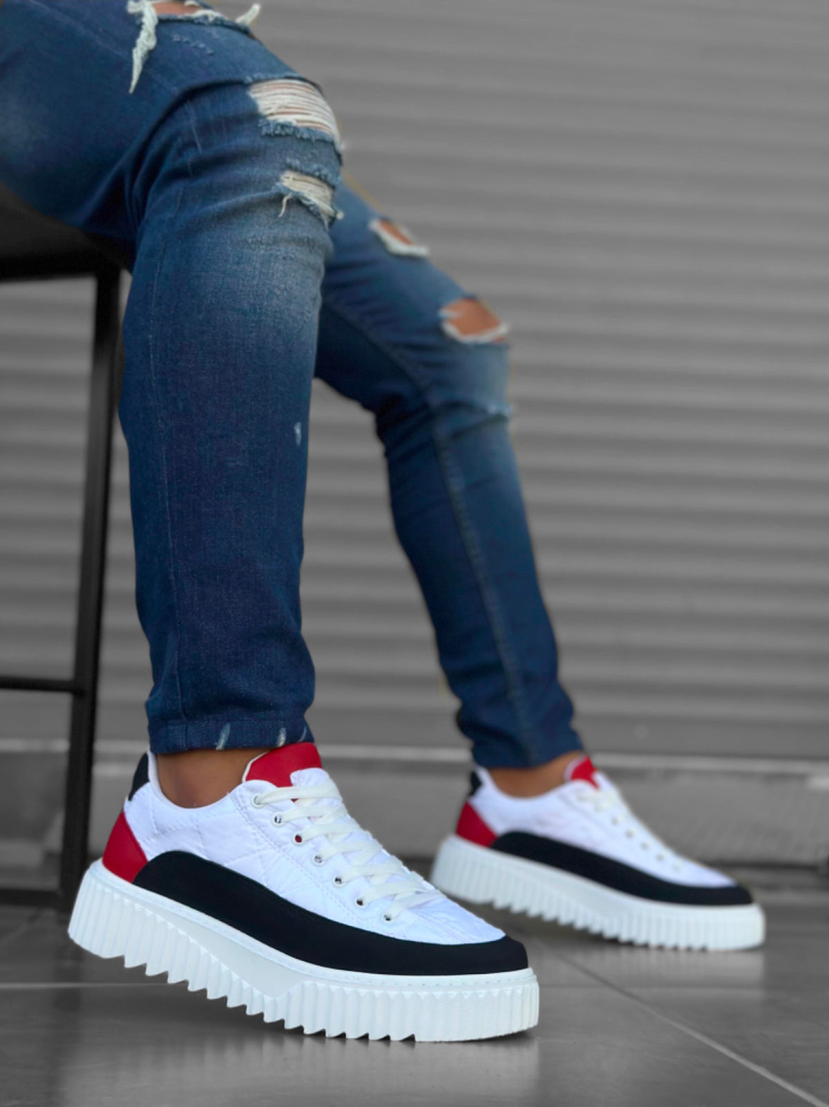 BA0801 High Sole White Parachute Fabric Skin Detail Men's Sneakers Shoes - STREETMODE ™