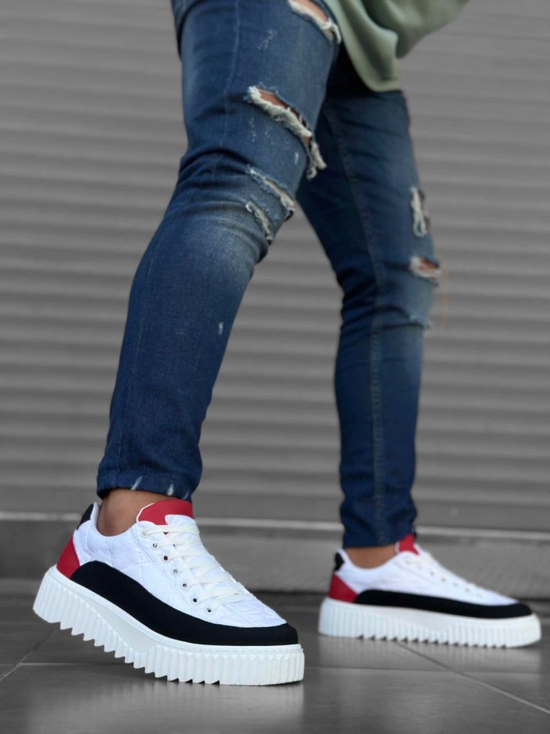 BA0801 High Sole White Parachute Fabric Skin Detail Men's Sneakers Shoes - STREETMODE ™