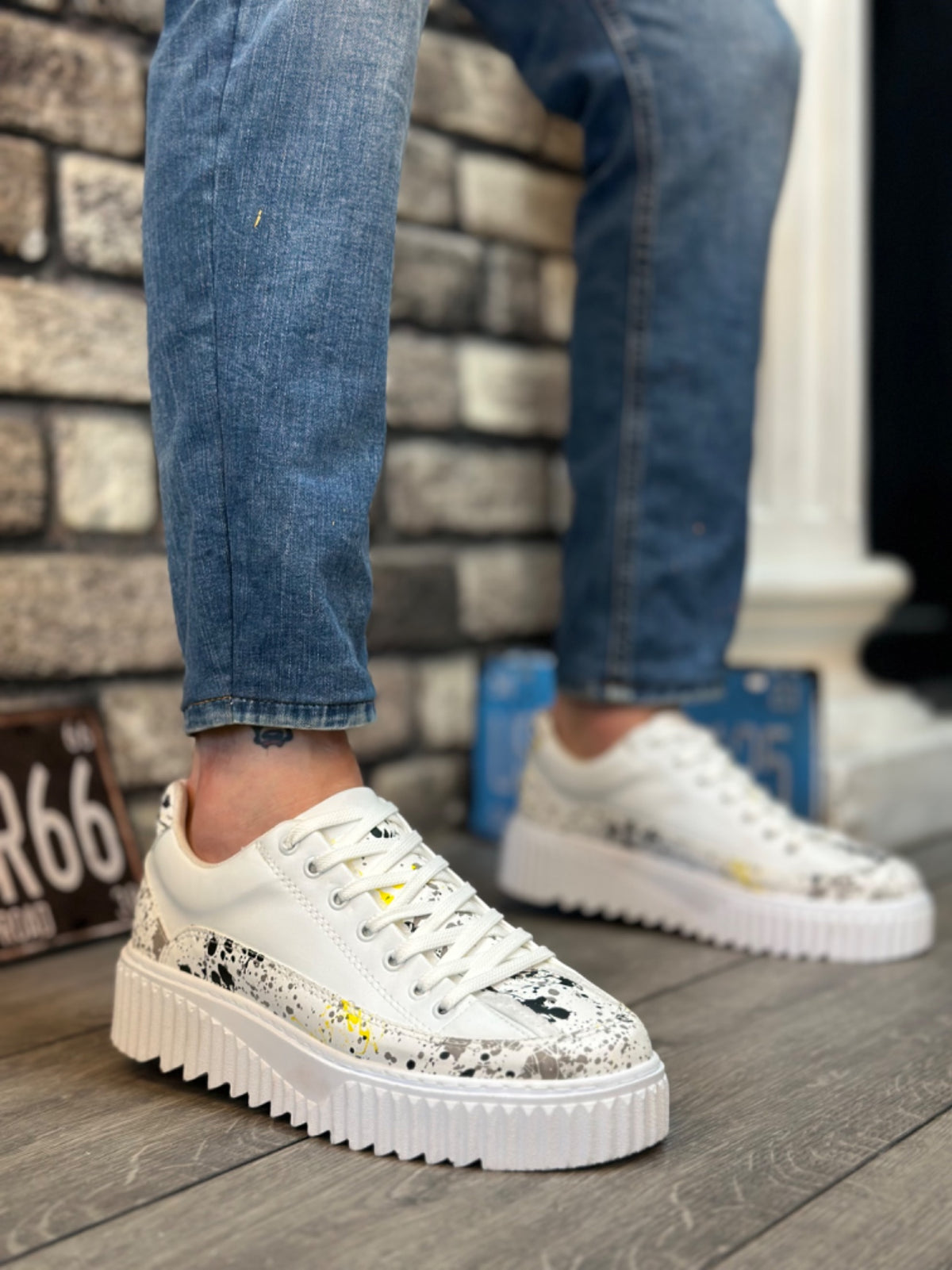 BA0801 High Sole Yellow Black Patterned Men's Sports Shoes - STREETMODE ™