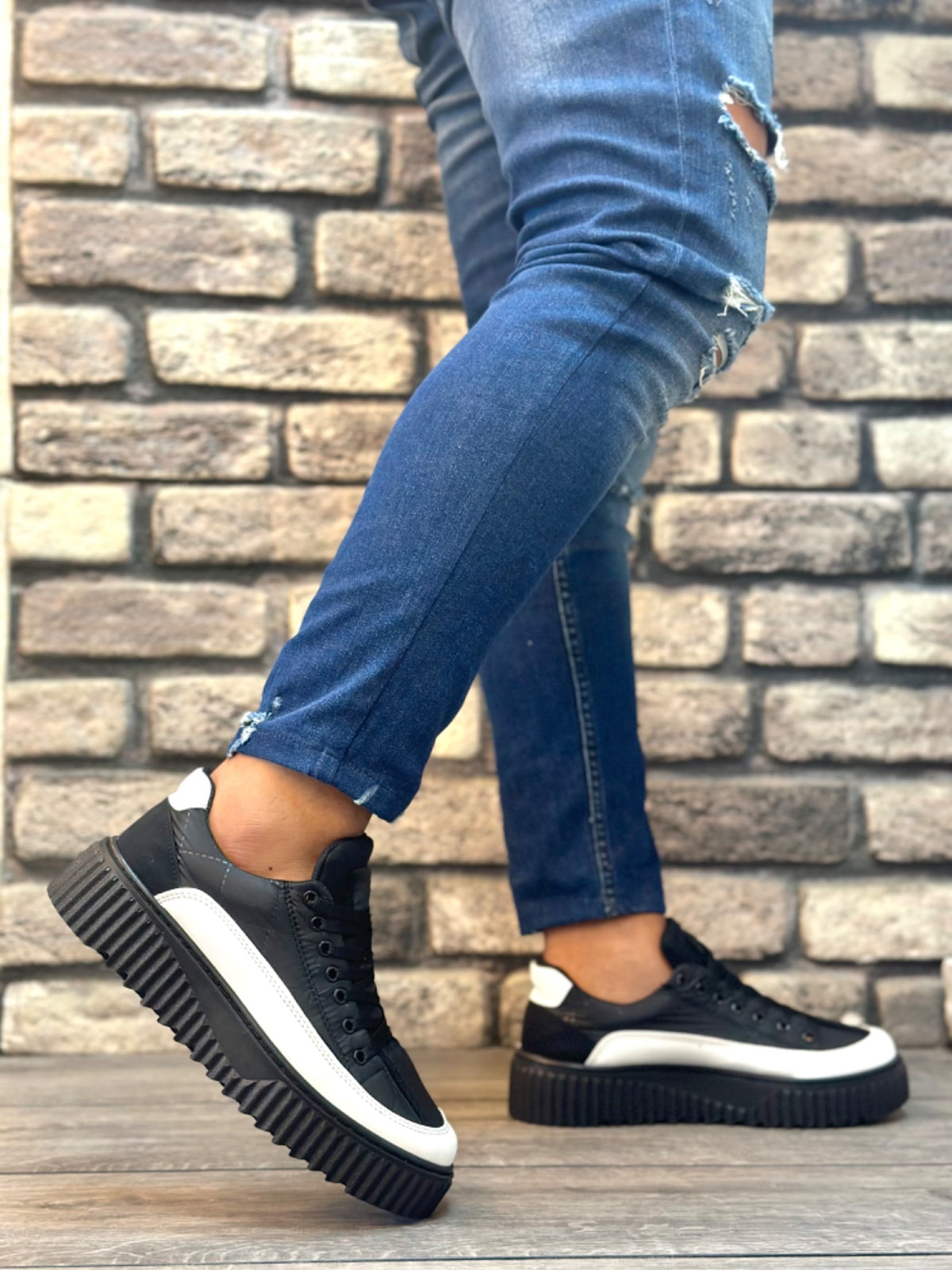 BA0801 High Sole Black Parachute Fabric White Skin Detail Men's Shoes - STREETMODE ™