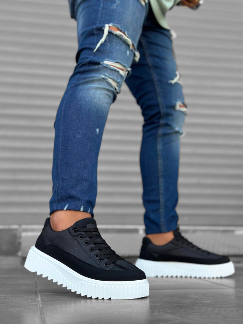 BA0801 High Sole Black Parachute Fabric Skin Detail Men's Sneakers Shoes - STREETMODE ™