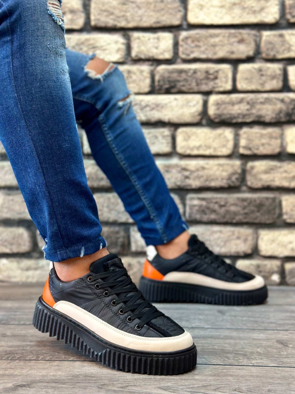 BA0801 High Sole Black Parachute Fabric Orange Skin Detail Men's Shoes - STREETMODE ™