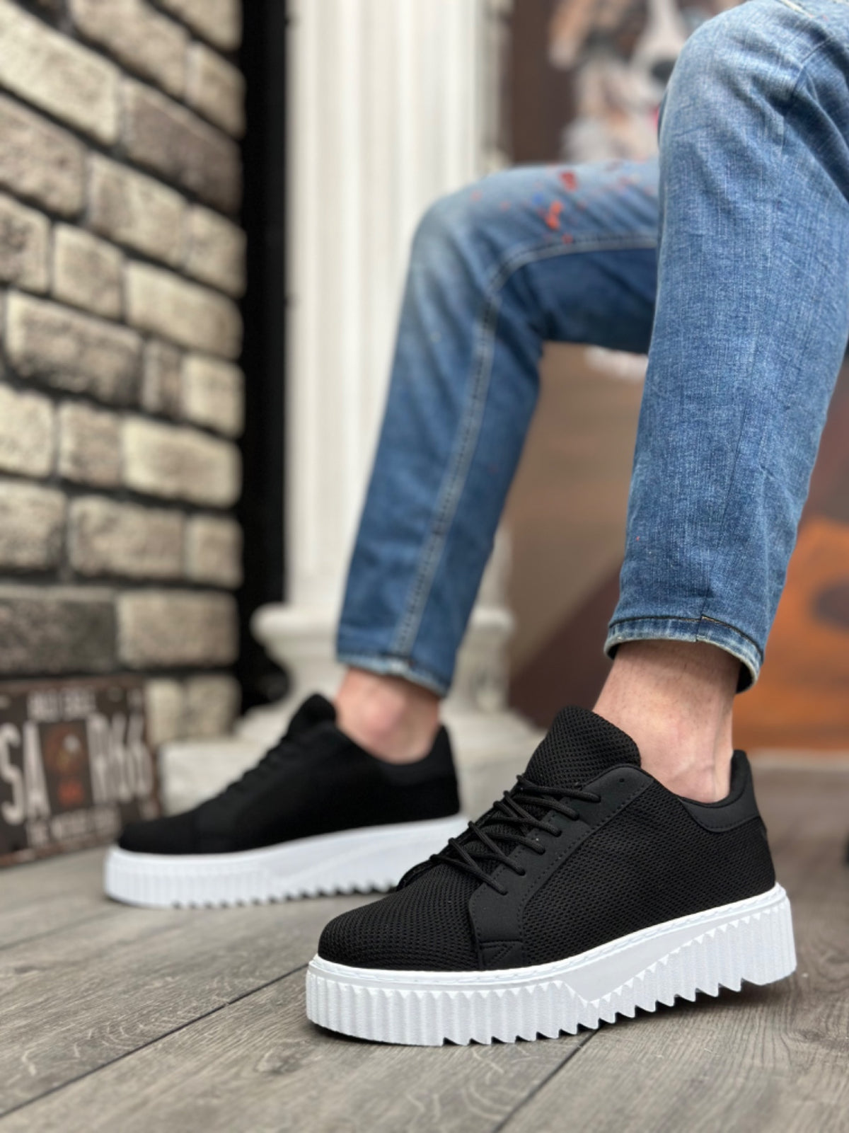 BA0803 High Sole Knitwear Black Men's Shoes - STREETMODE ™