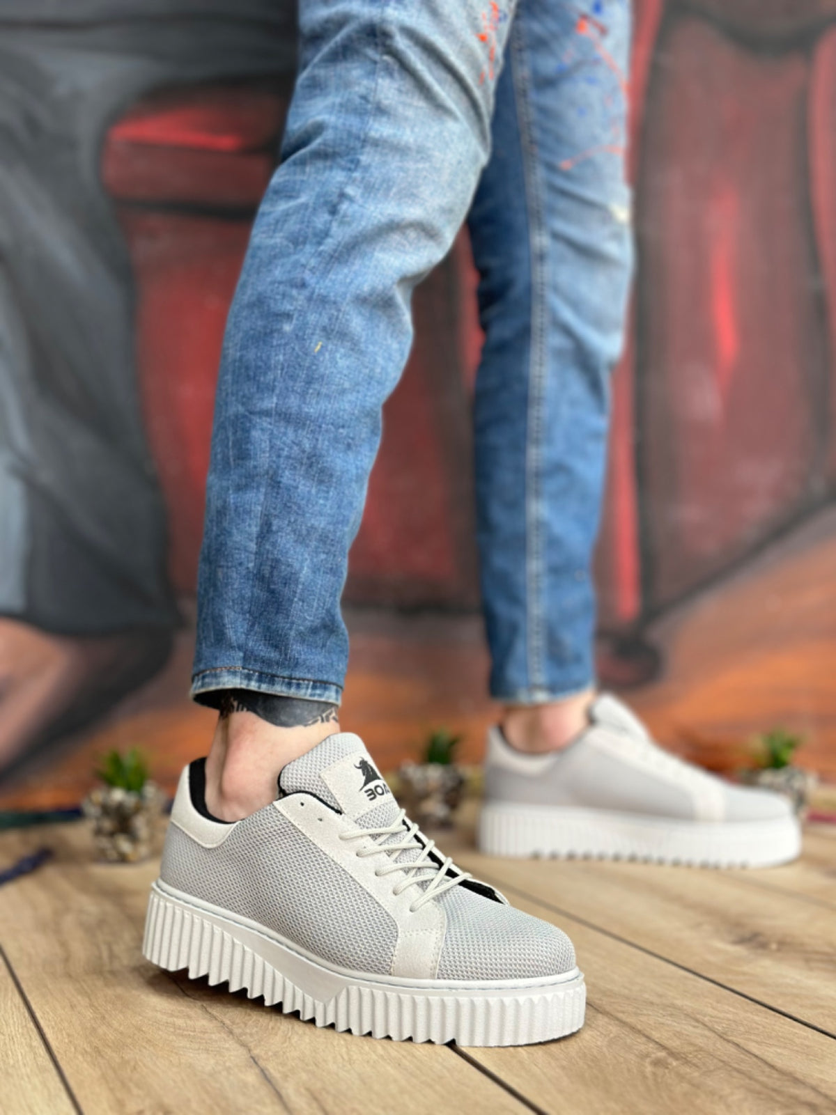 BA0803 High Sole Gray Knitwear Gray Sole Men's Shoes - STREETMODE ™