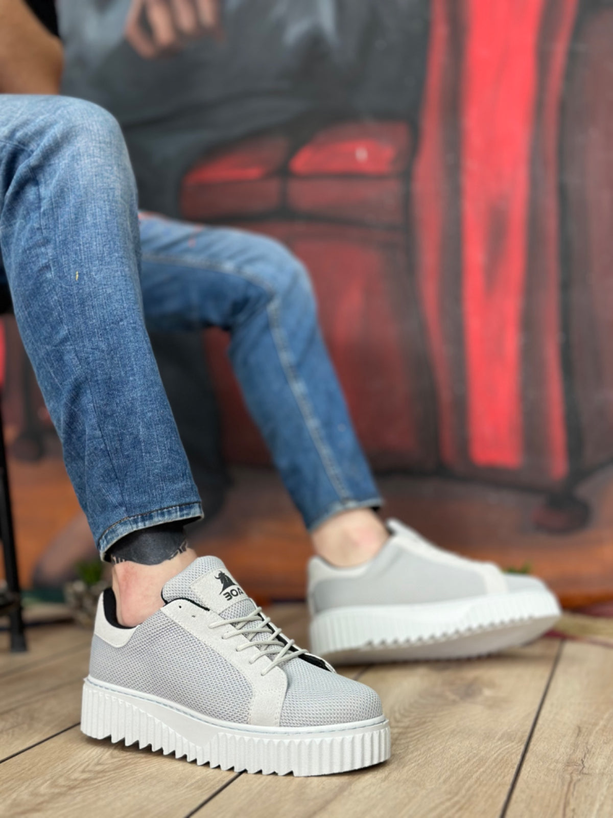 BA0803 High Sole Gray Knitwear Gray Sole Men's Shoes - STREETMODE ™