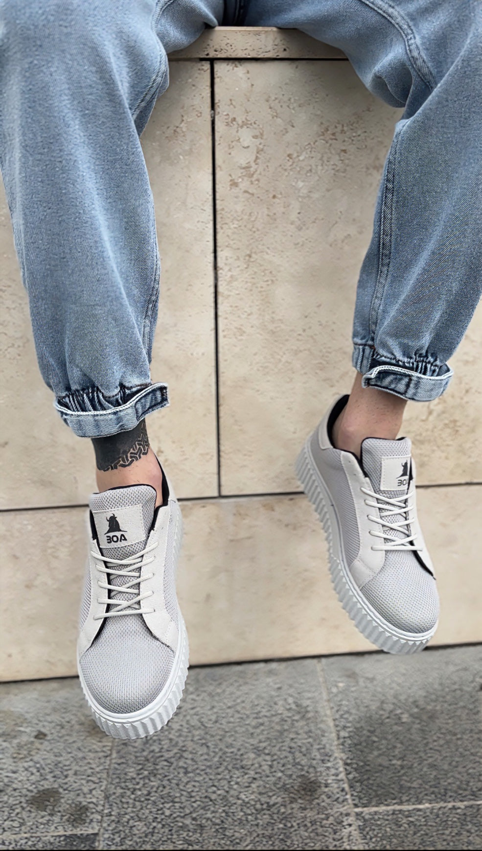 BA0803 High Sole Gray Knitwear Gray Sole Men's Shoes - STREETMODE ™