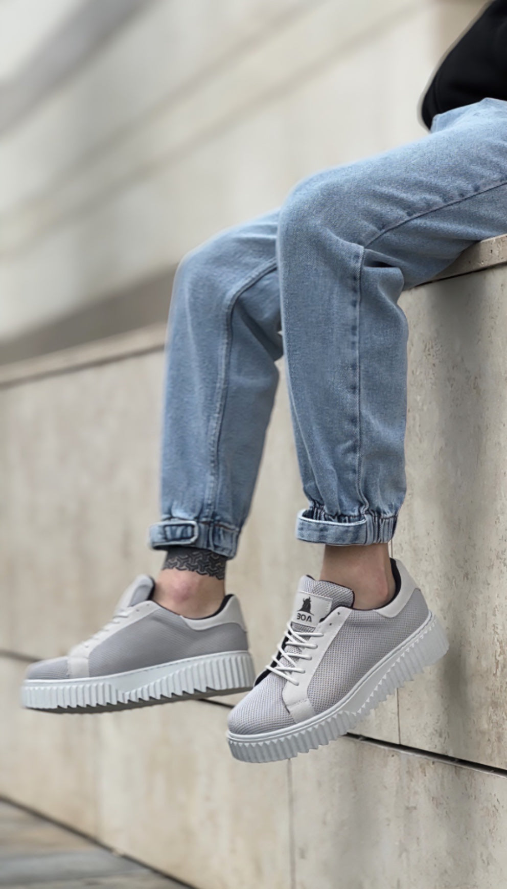 BA0803 High Sole Gray Knitwear Gray Sole Men's Shoes - STREETMODE ™