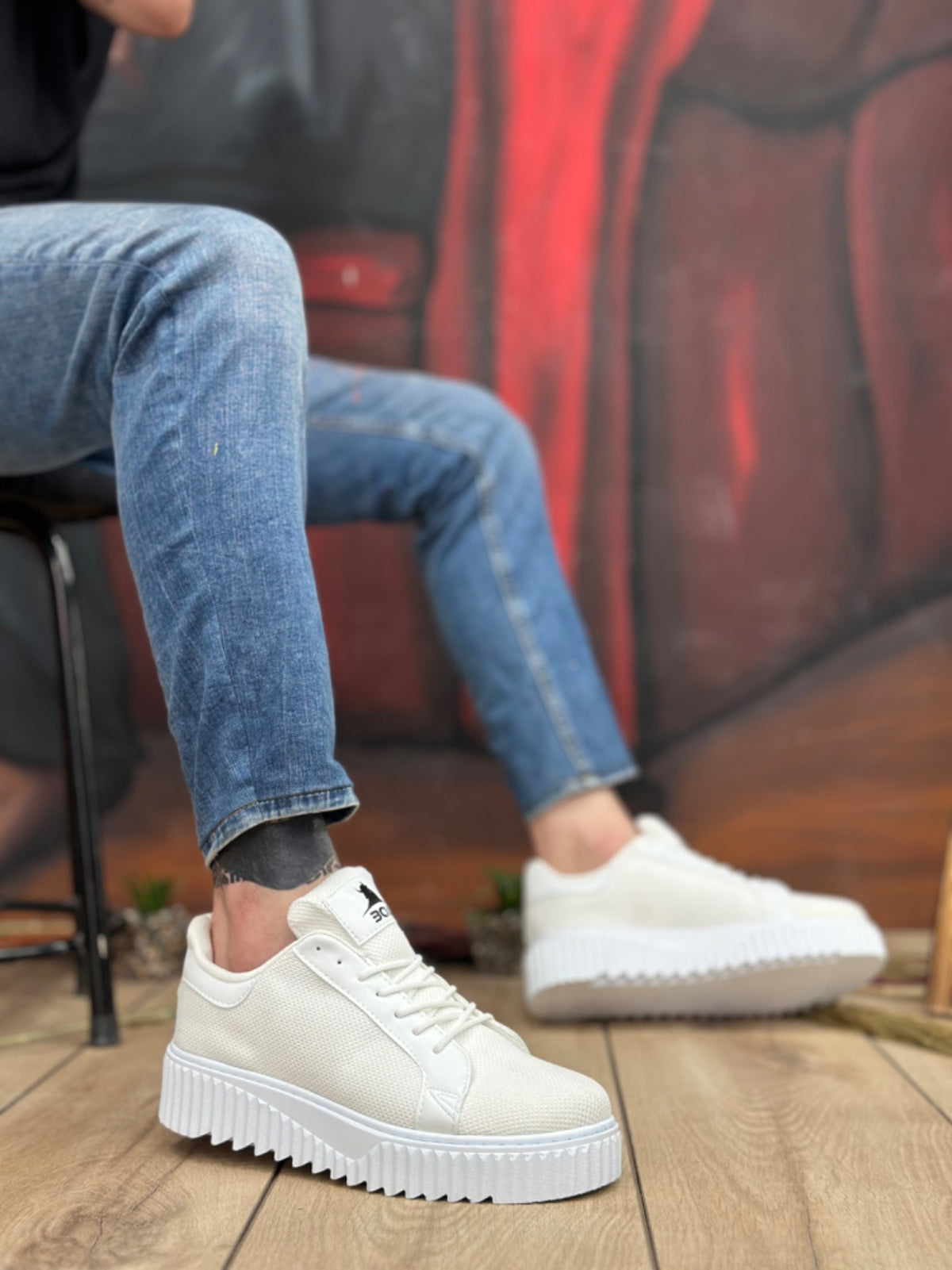 BA0803 High Sole Knitwear White Men's Shoes - STREETMODE ™