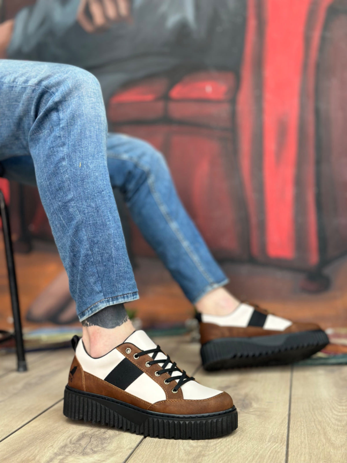 BA0804 High Black Sole Brown Detailed Lace-Up Men's Shoes - STREETMODE ™