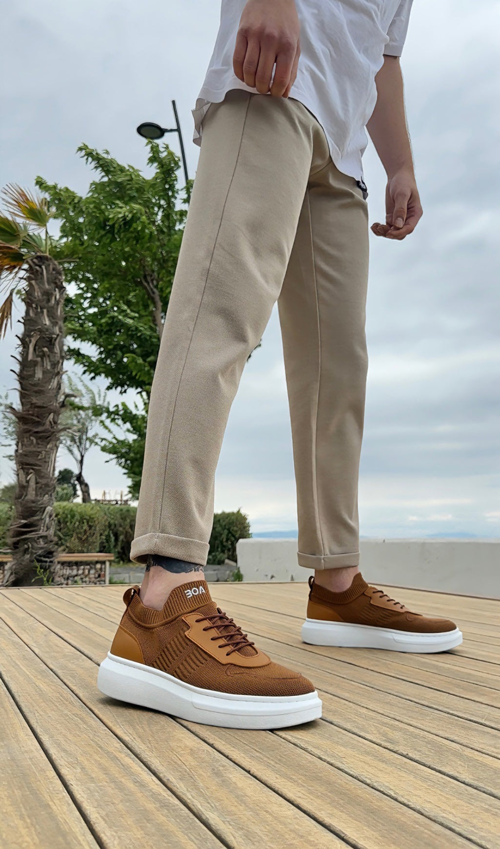 BA0812 Men's Special Knitted Knitwear Style Tan Color Sports Shoes - STREETMODE ™