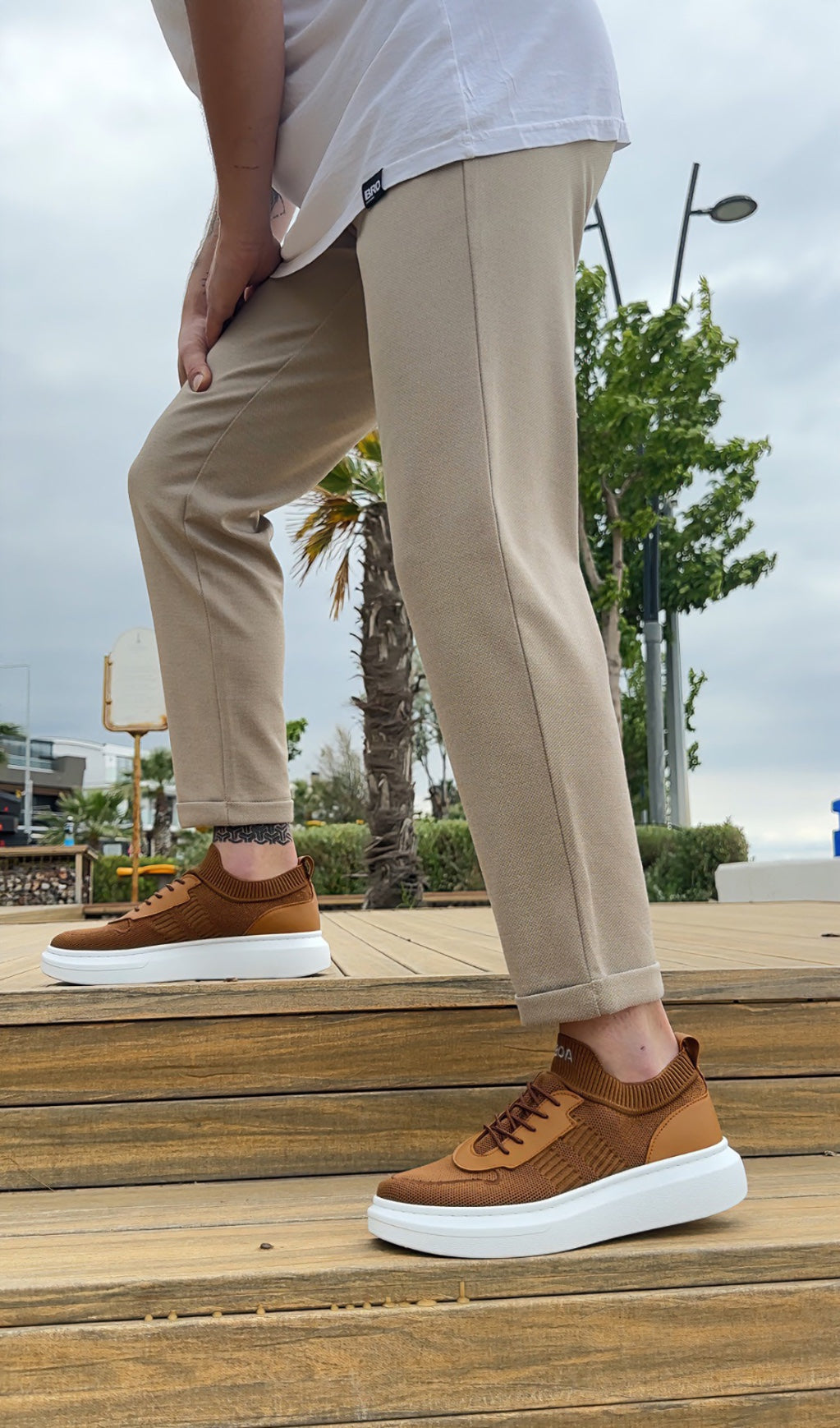 BA0812 Men's Special Knitted Knitwear Style Tan Color Sports Shoes - STREETMODE ™