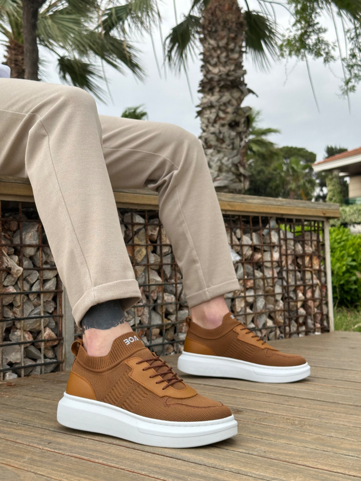 BA0812 Men's Special Knitted Knitwear Style Tan Color Sports Shoes - STREETMODE ™