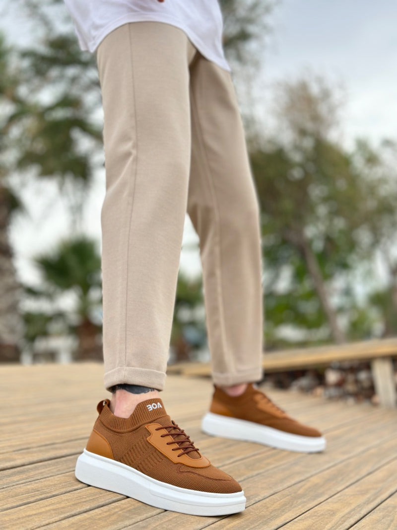 BA0812 Men's Special Knitted Knitwear Style Tan Color Sports Shoes - STREETMODE ™