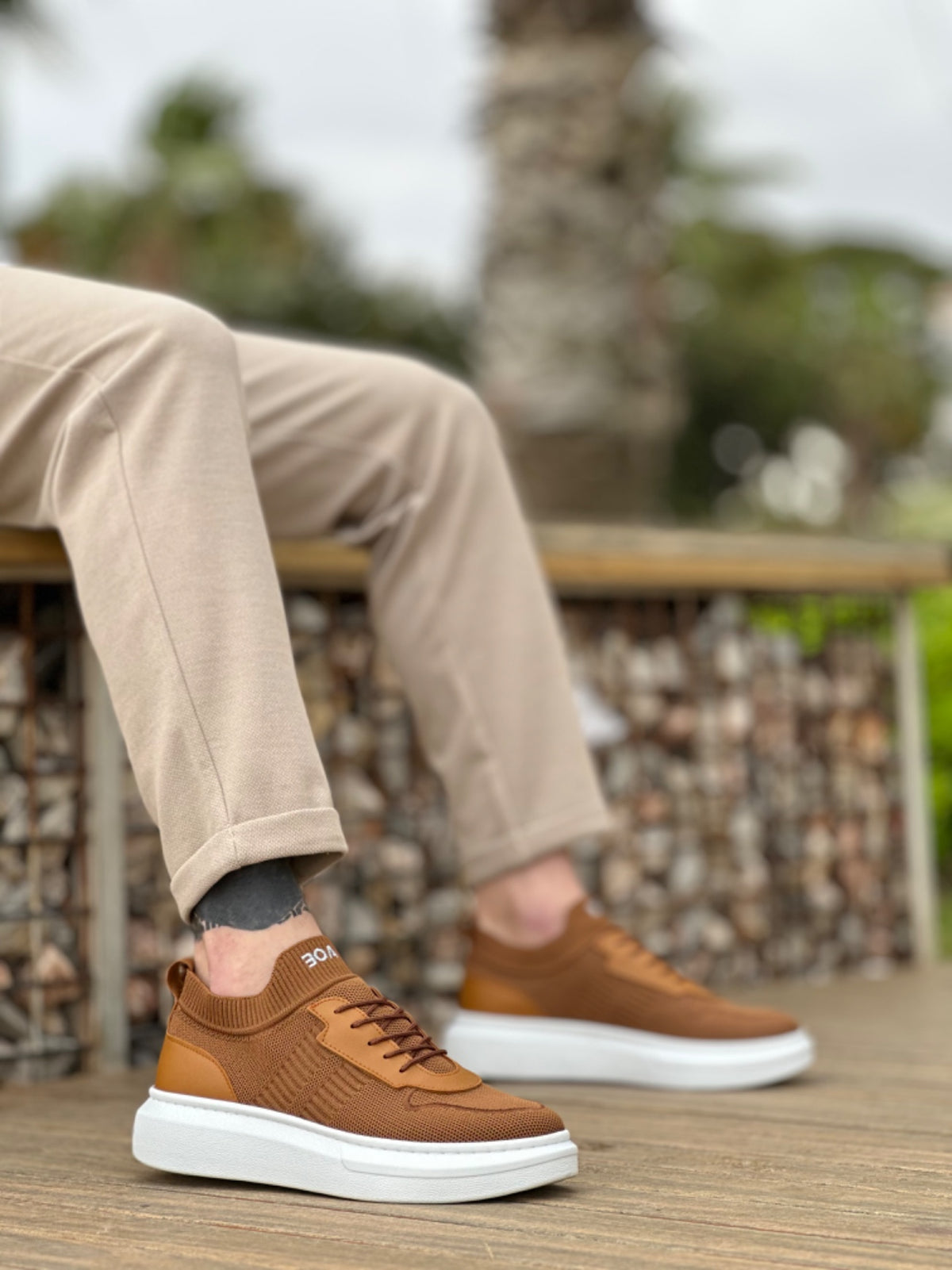 BA0812 Men's Special Knitted Knitwear Style Tan Color Sports Shoes - STREETMODE ™