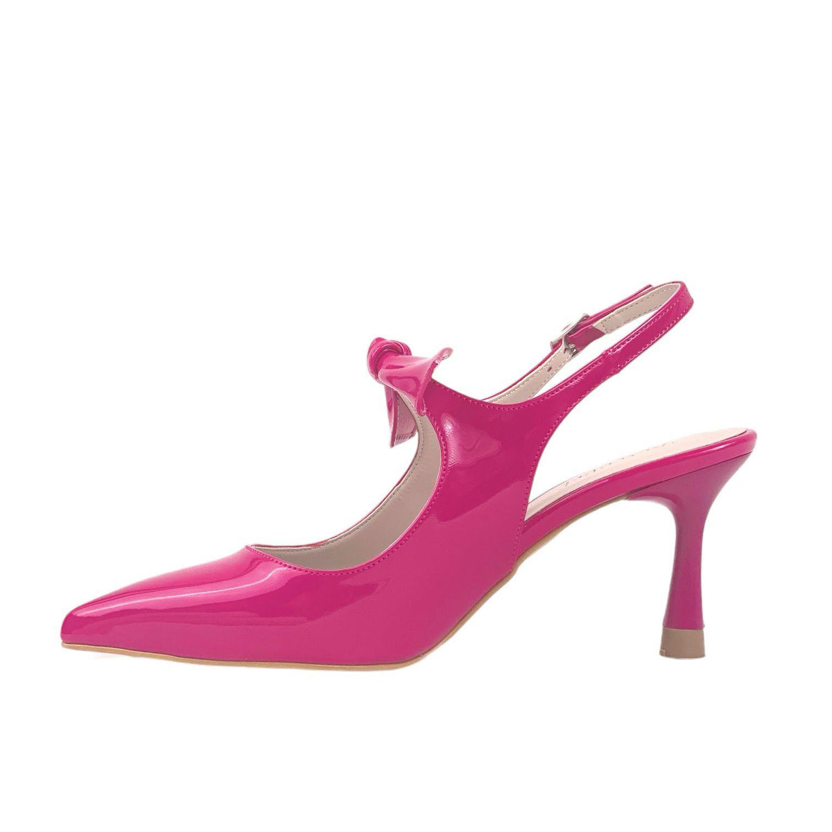 Women's Fuchsia Patent Leather Material Tanb Bow Detailed Heeled Pointed Toe Shoes 7 cm Heel - STREETMODE ™