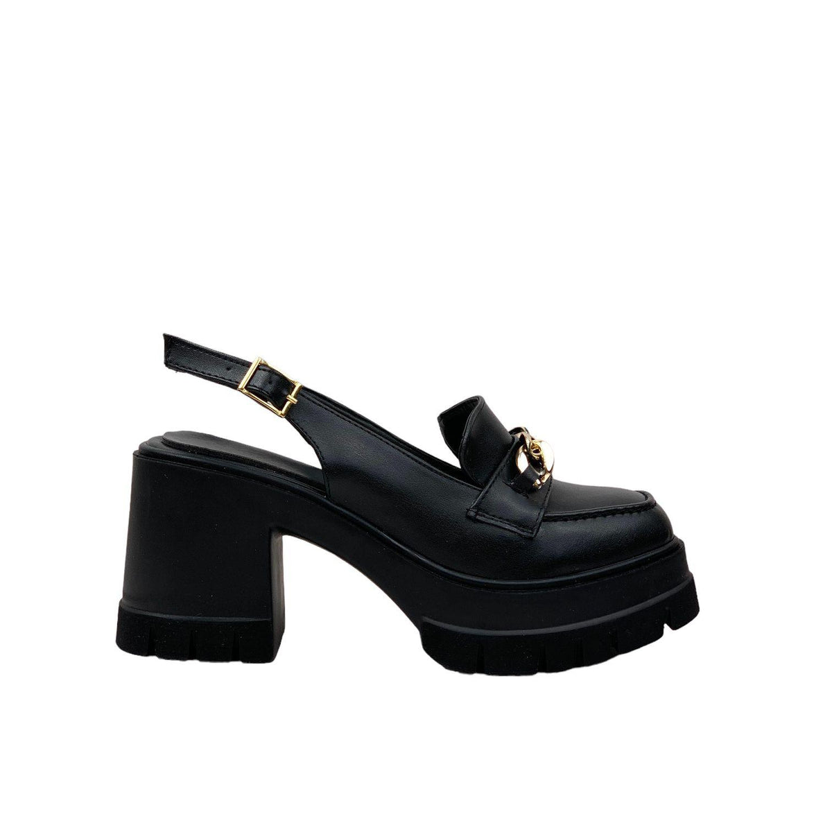 Women's Black Open Back Leofer Shoes with Chain Buckle 10 cm 650 - STREETMODE ™