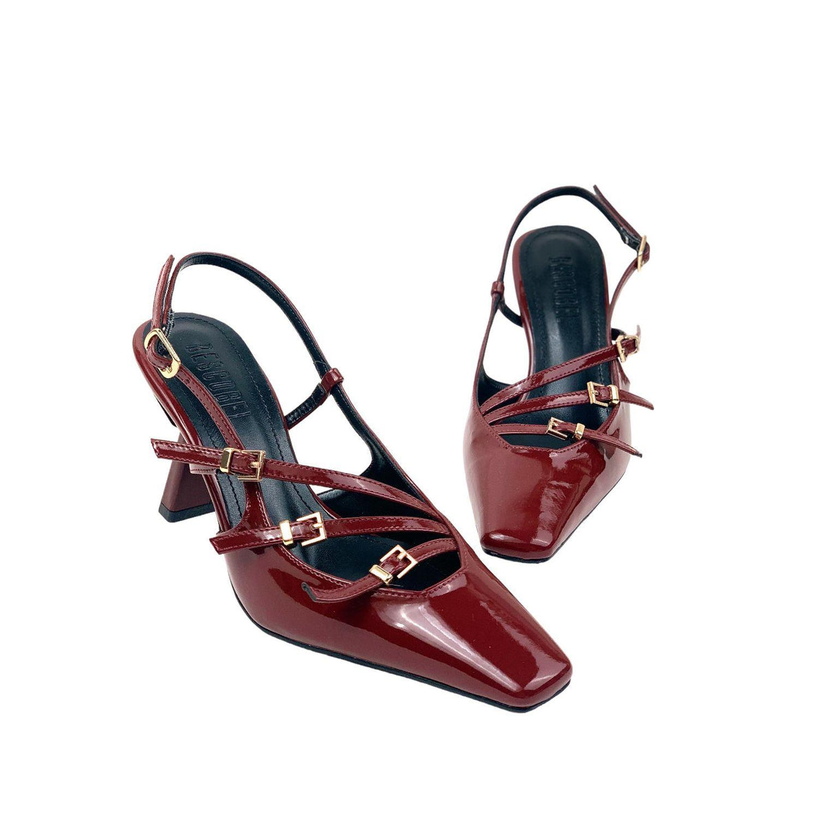 Women's Keyt Burgundy Thin Heel 3 Buckle Casual Shoes 8cm - STREETMODE ™