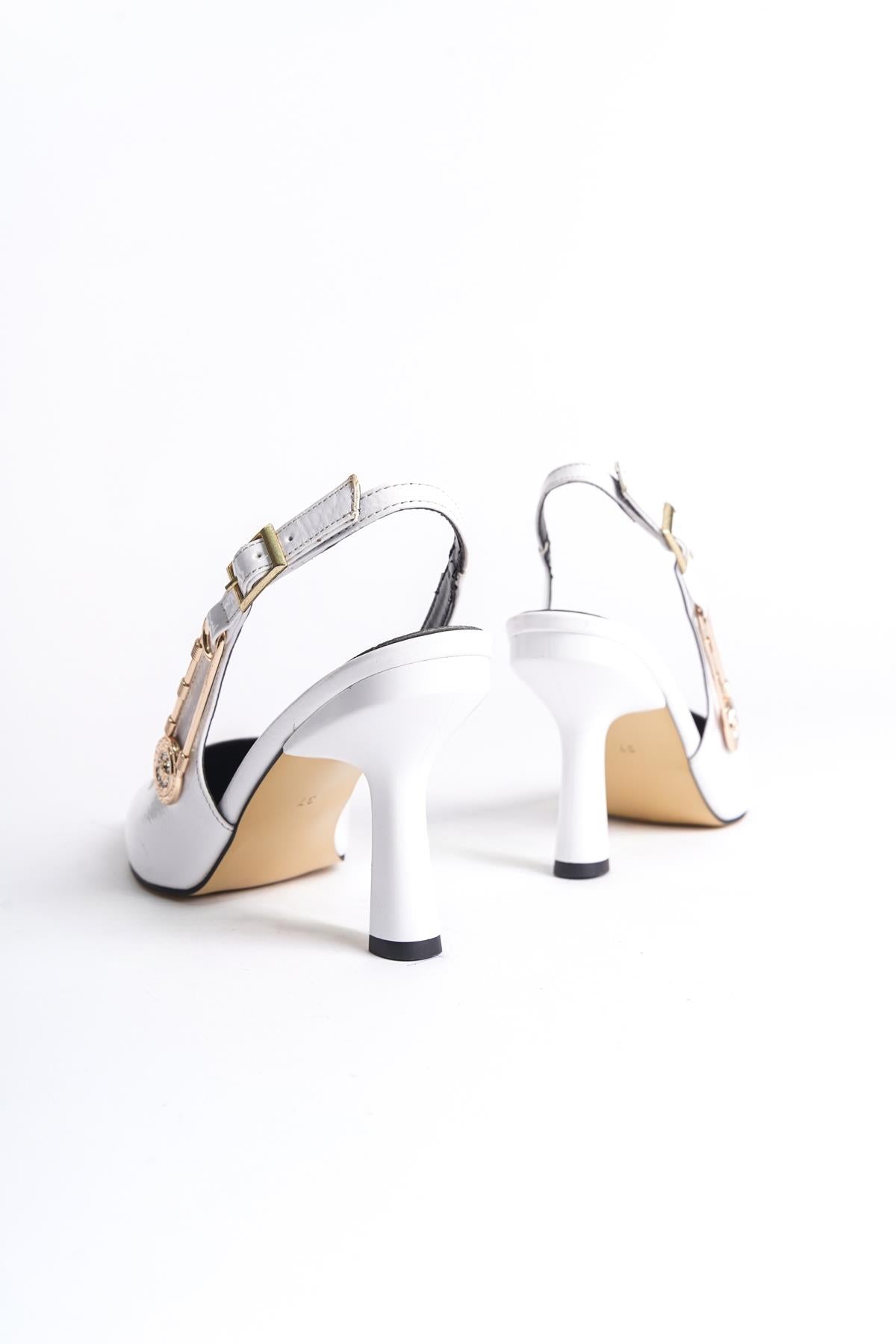 Women's Padh White Buckle Detailed Heeled Pointed Toe Shoes - STREETMODE ™