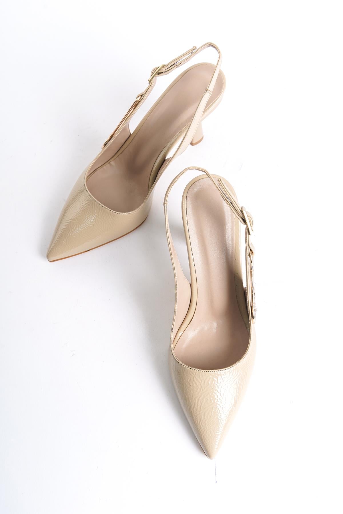 Women's Padh Nut Buckle Detailed Heeled Pointed Toe Shoes - STREETMODE ™