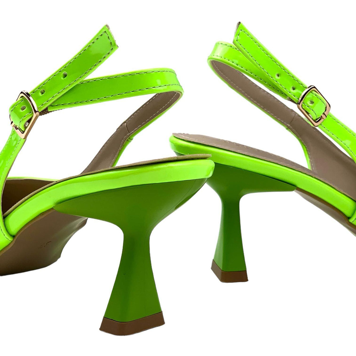 Women's Pasg PistachioGreen Patent Leather Pointed Toe Heeled Sandals 6 Cm - STREETMODE ™