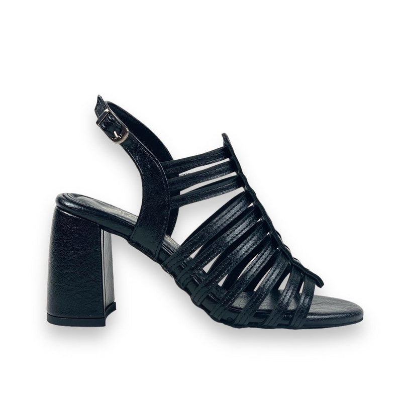 Women's Pert Black Thick High Heel Shoes Sandals 9 cm - STREETMODE ™