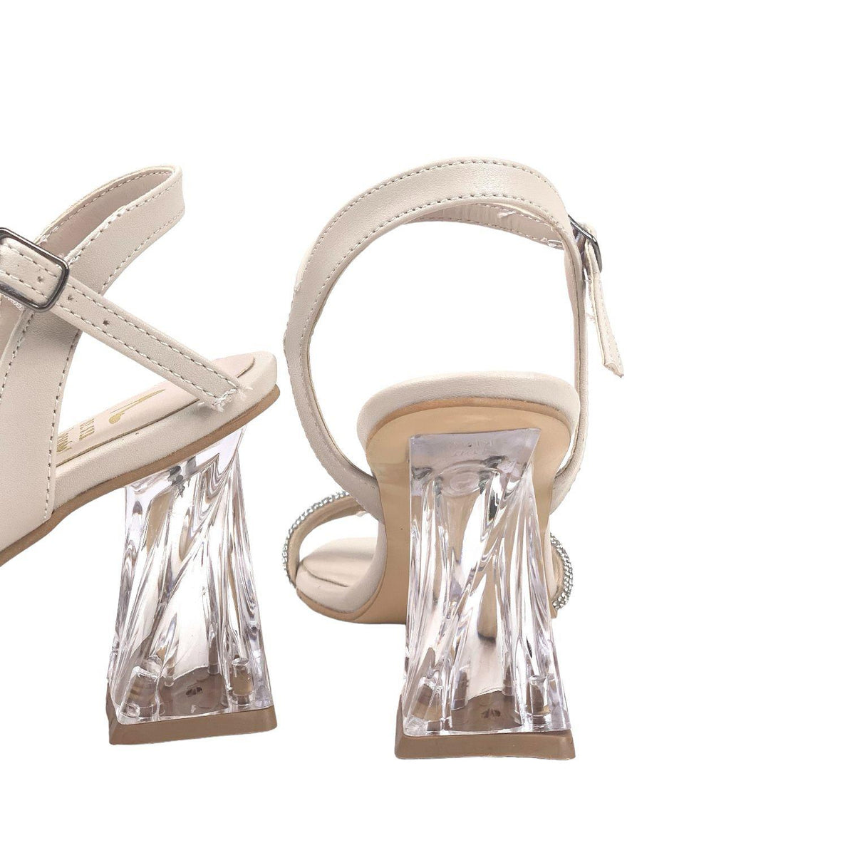 Women's Pess Skin Ankle Strap Stone Piping Detailed Twist Heel Shoes Sandals 8cm - STREETMODE ™