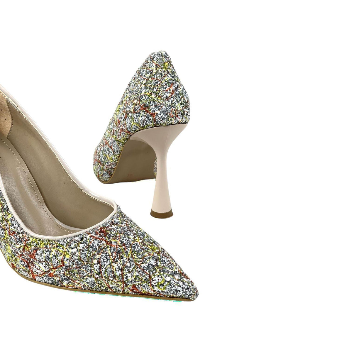 Women's Sinr Beige Stone Coated Evening Dress Stiletto 10 Cm Heel - STREETMODE ™