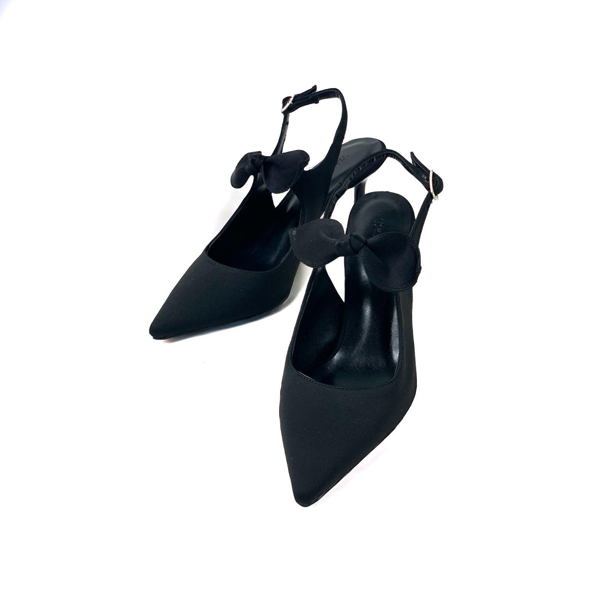 Women's Black Silk Material Tanb Bow Detailed Heeled Pointed Toe Shoes 7 cm Heel - STREETMODE ™