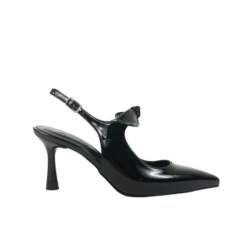 Women's Black Patent Leather Material Tanb Bow Detailed Heeled Pointed Toe Shoes 7 cm Heel - STREETMODE ™