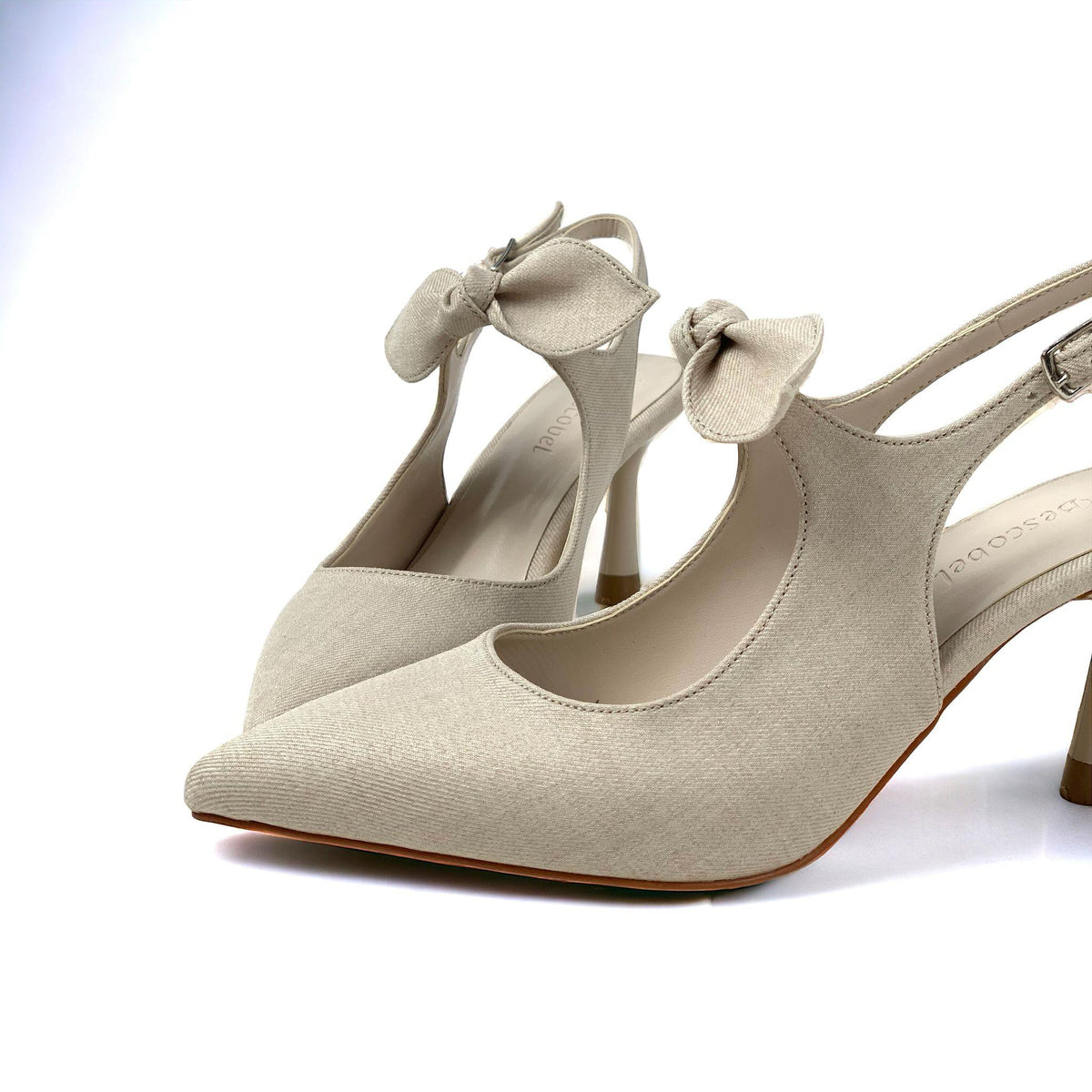 Women's Skin Denim Material Tanb Bow Detailed Heeled Pointed Toe Shoes 7 cm Heel - STREETMODE ™
