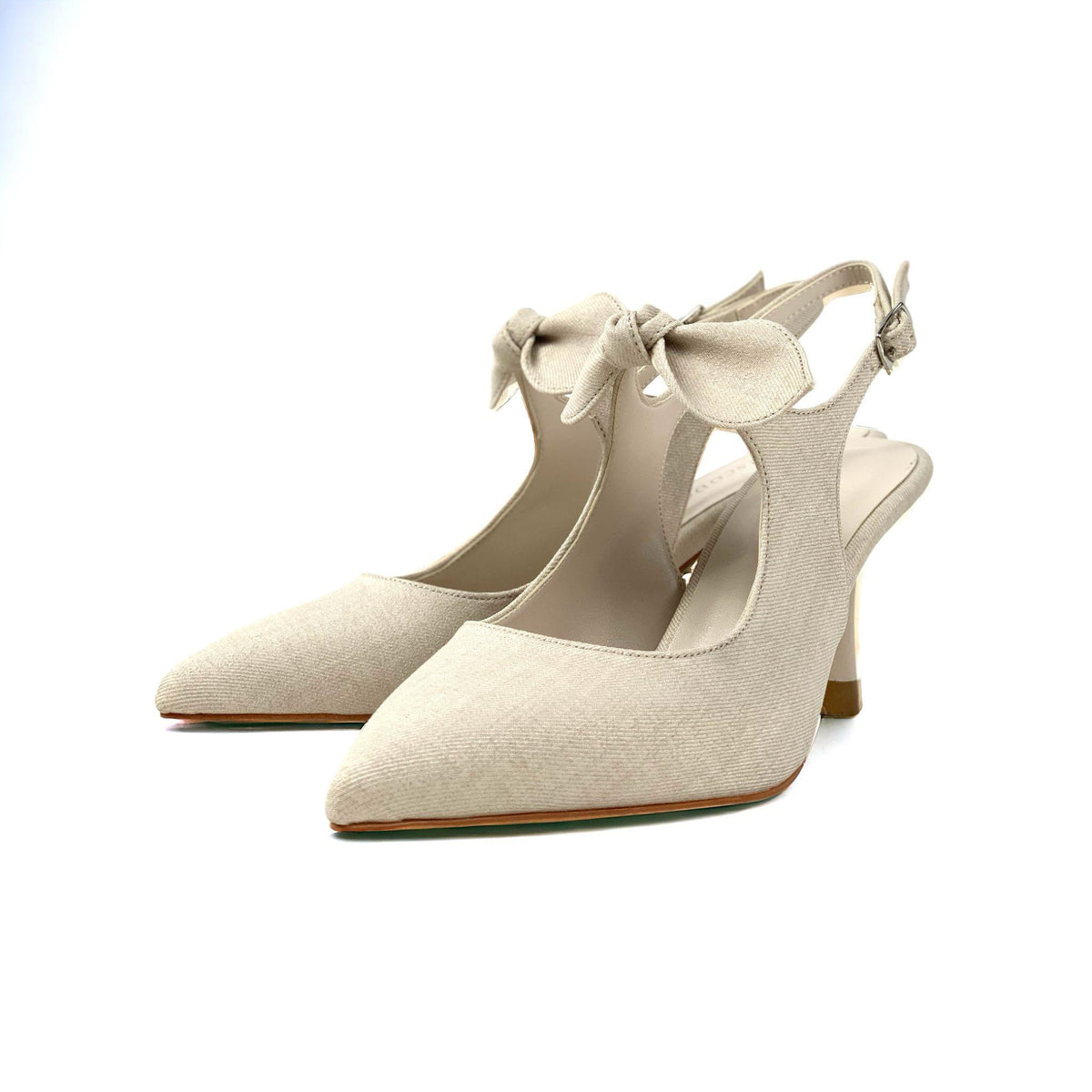 Women's Skin Denim Material Tanb Bow Detailed Heeled Pointed Toe Shoes 7 cm Heel - STREETMODE ™