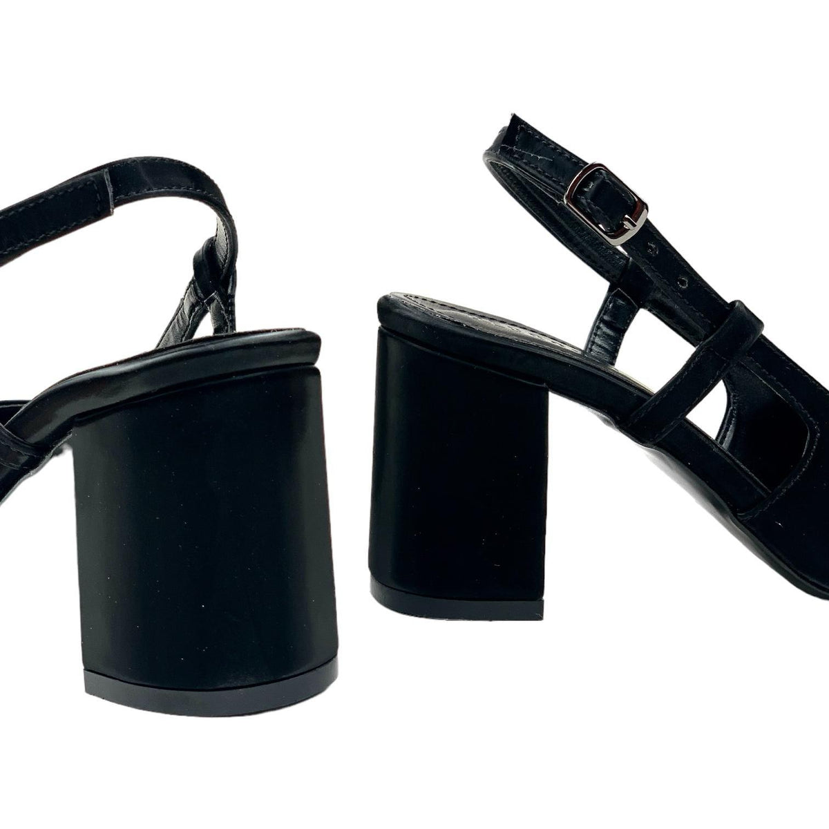 Women's Collar Black Silky Material Round Toe Open Back Sandals 8 Cm - STREETMODE ™