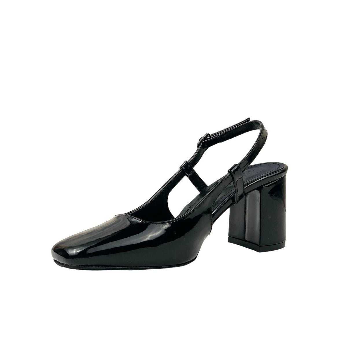 Women's Collar Black Patent Leather Round Toe Open Back Sandals 8 Cm - STREETMODE ™