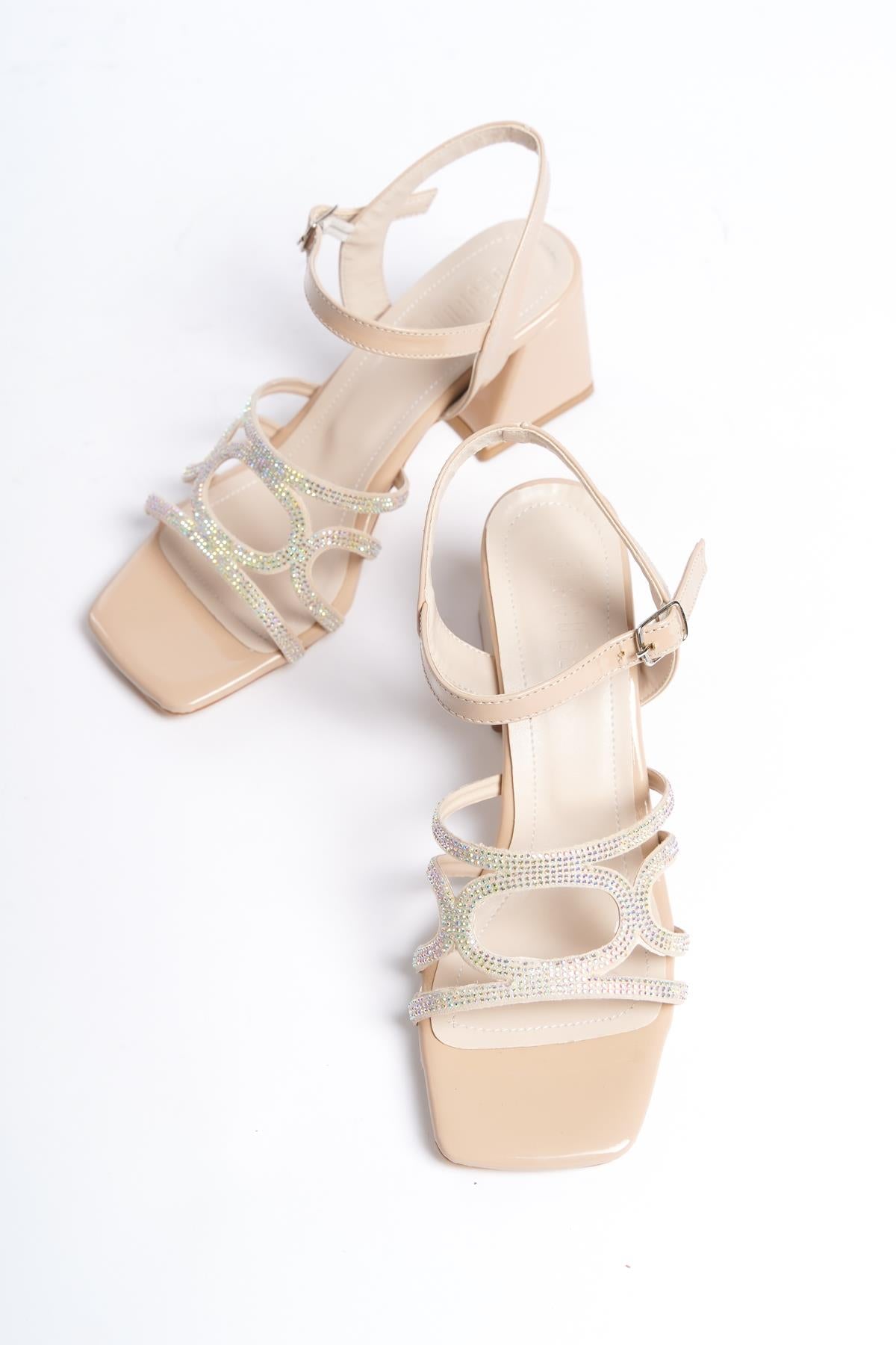 Women's Patent Leather Nut Low Thick Heel Stone Sandals 5 cm - STREETMODE ™