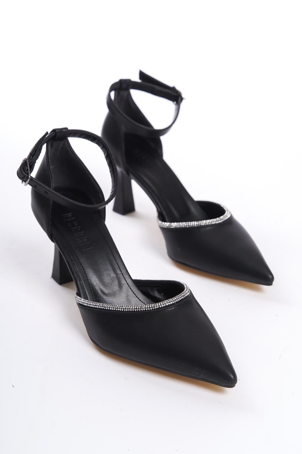 Women's Black Kenm Siciri Toe Thin Heel Stone Detailed Daily Evening Shoes - STREETMODE ™