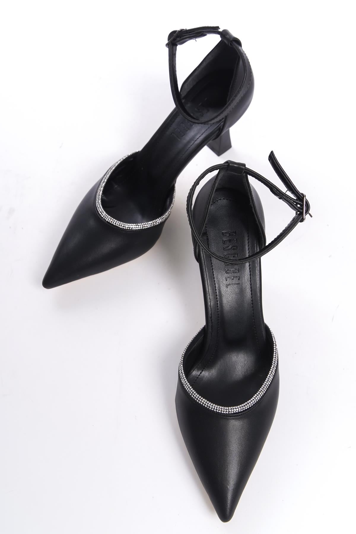 Women's Black Kenm Siciri Toe Thin Heel Stone Detailed Daily Evening Shoes - STREETMODE ™