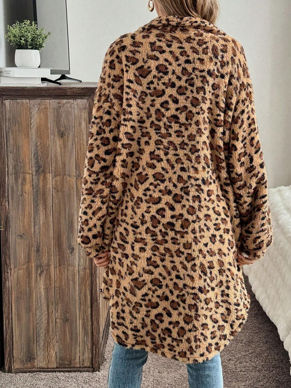 Leopard Button Up Long Sleeve Women Fuzzy Coat - STREETMODE ™