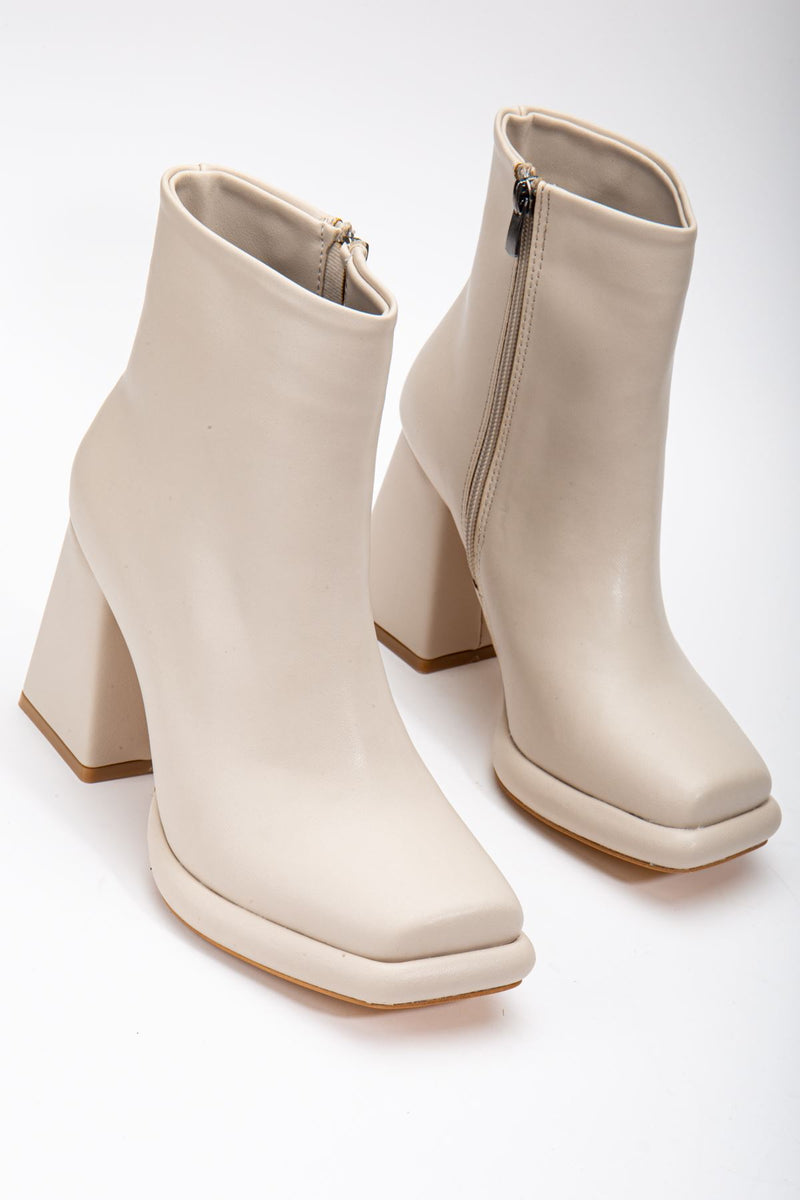 Beige Skin Platform Detail Women's Boots - STREETMODE ™