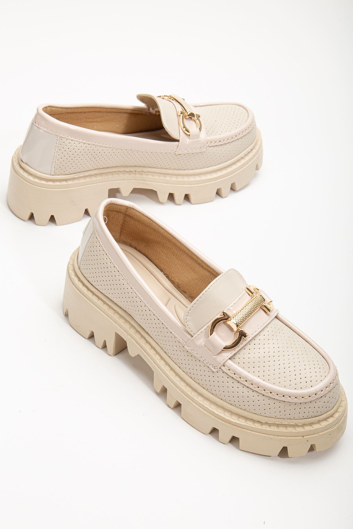 Women's Cream Buckle Detailed Oxford Shoes - STREETMODE ™