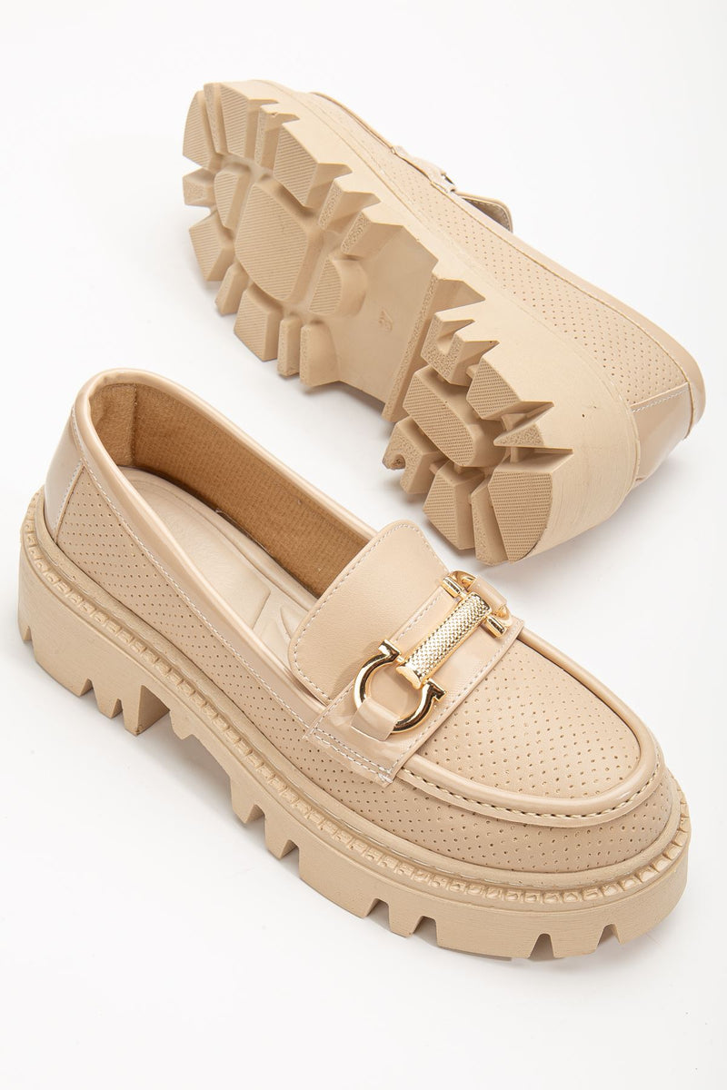 Women's Nude Buckle Detailed Oxford Shoes - STREETMODE ™