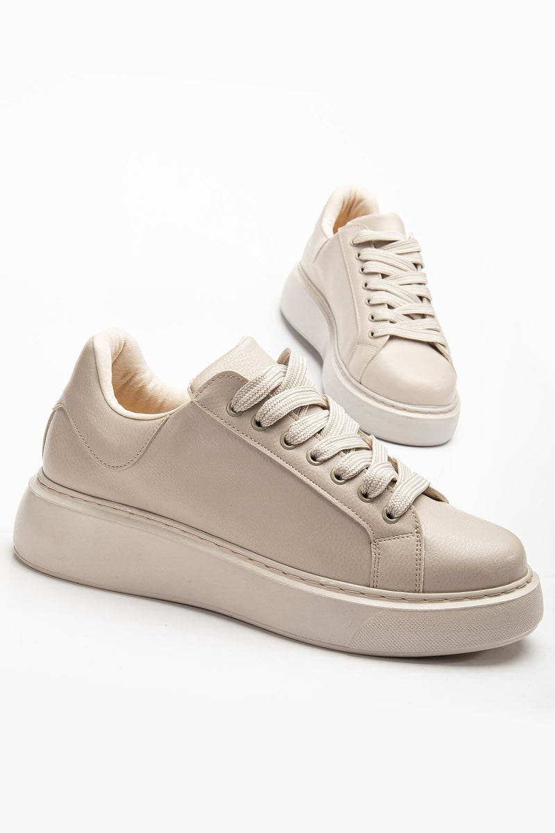 Women's Beige Leather Sneakers - STREETMODE ™