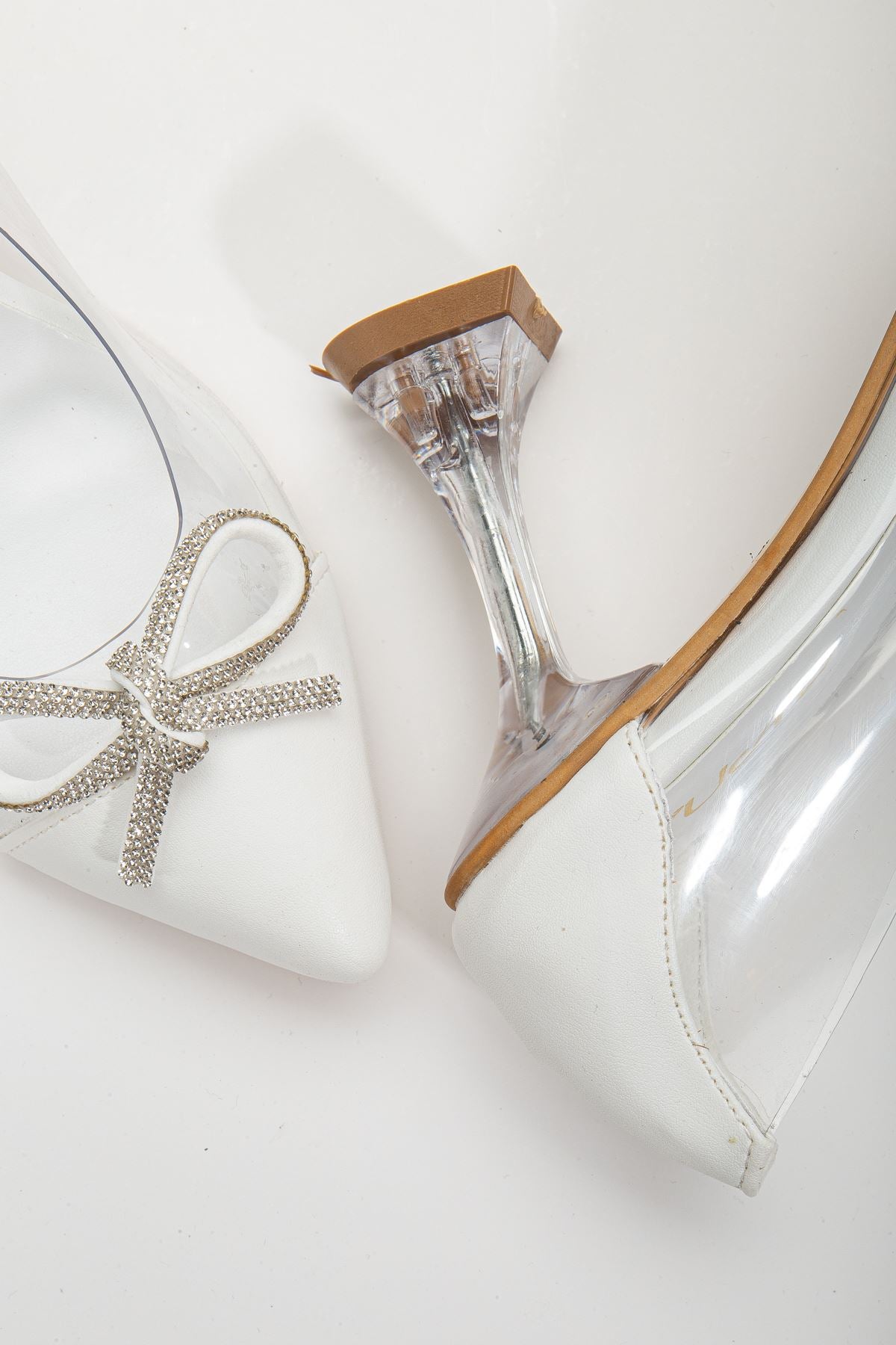 Women's White Stiletto Stone Skin Transparent Heeled Shoes - STREETMODE ™