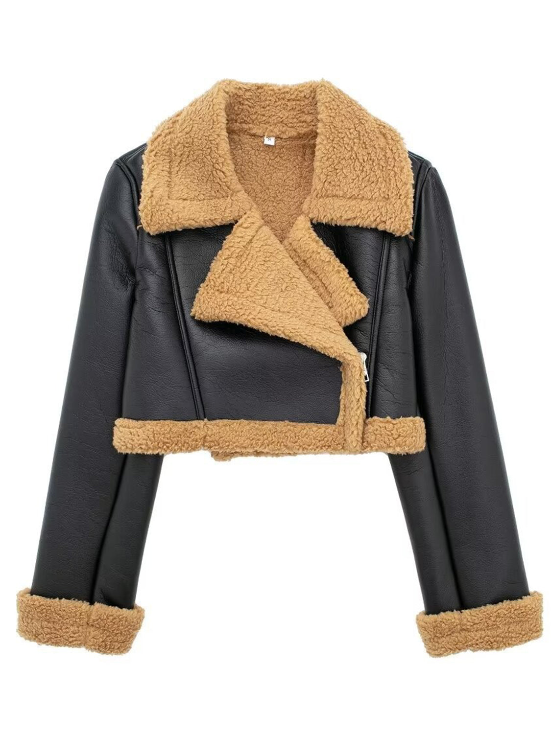 Collared Neck Long Sleeve Plush Cropped Women Jacket - STREETMODE ™