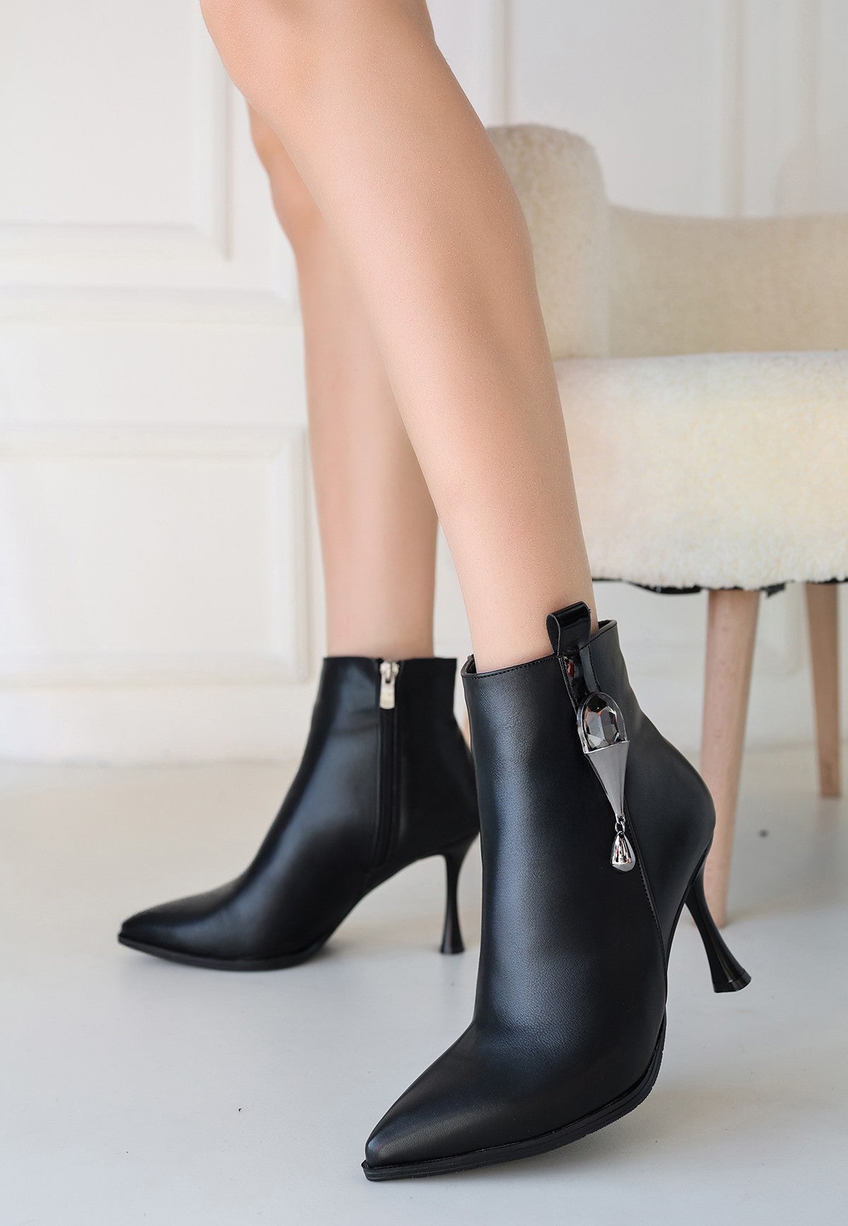 Women's Black Leather High Heel Boots - STREETMODE ™