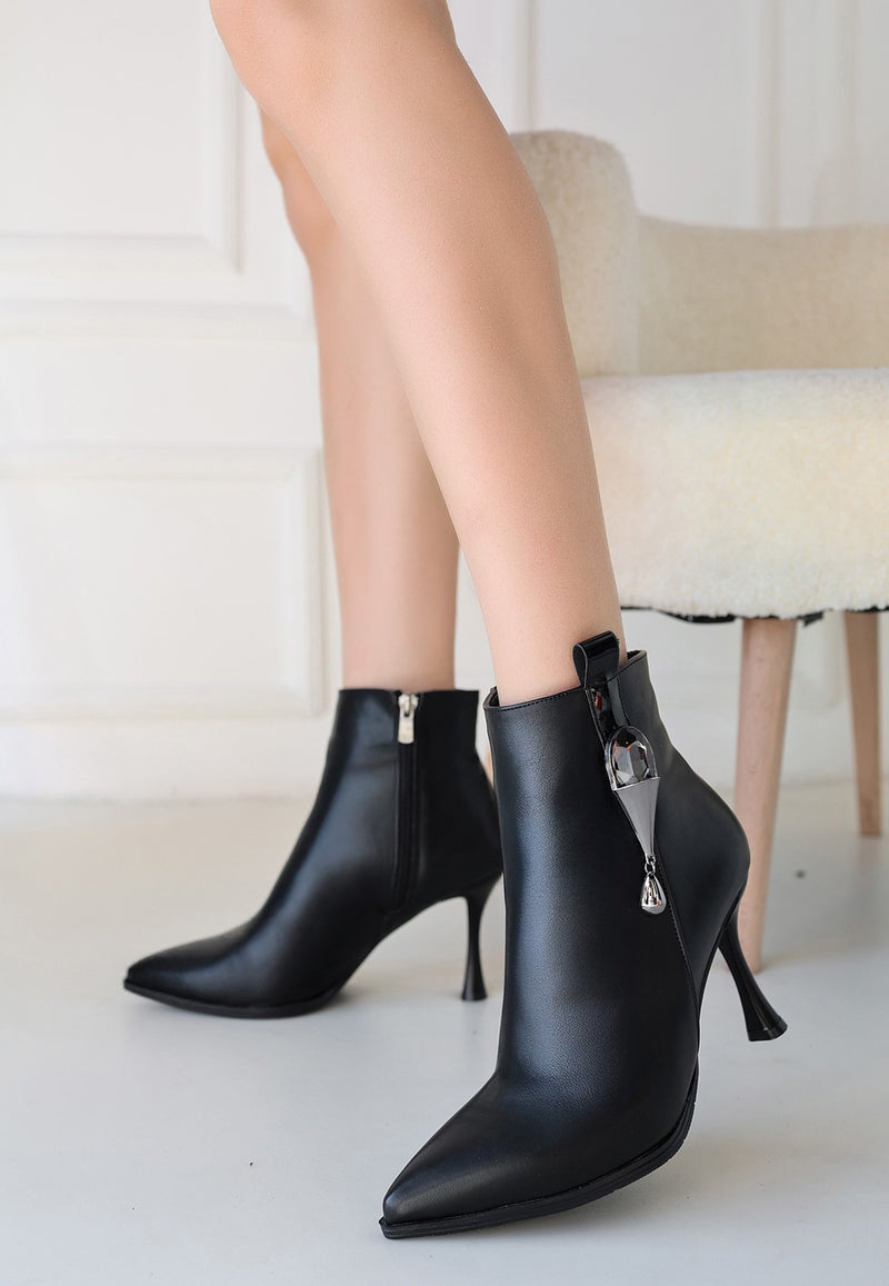 Women's Black Leather High Heel Boots - STREETMODE ™