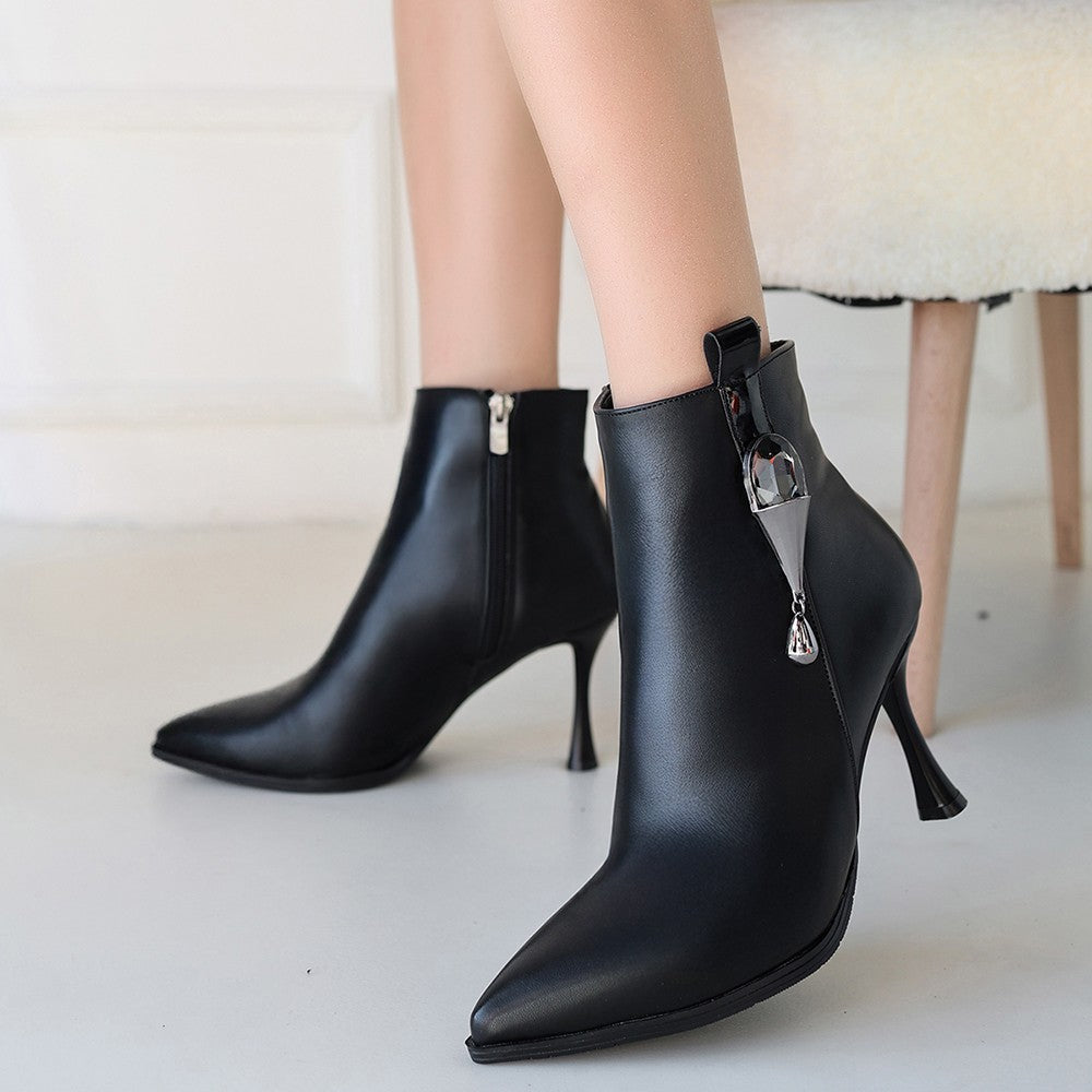Women's Black Leather High Heel Boots - STREETMODE ™
