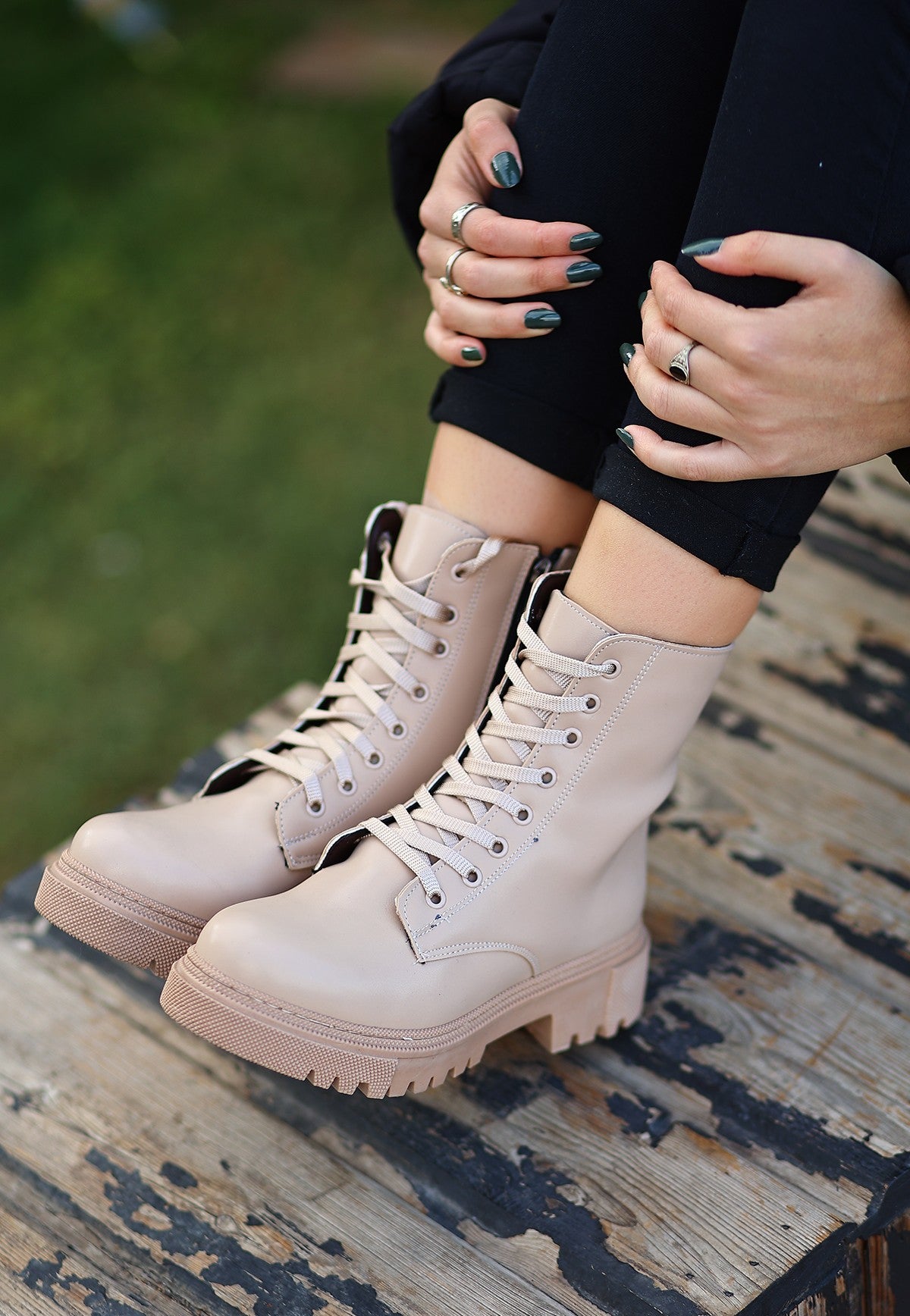 Women's Nude Skin Lace-up Boots - STREETMODE ™